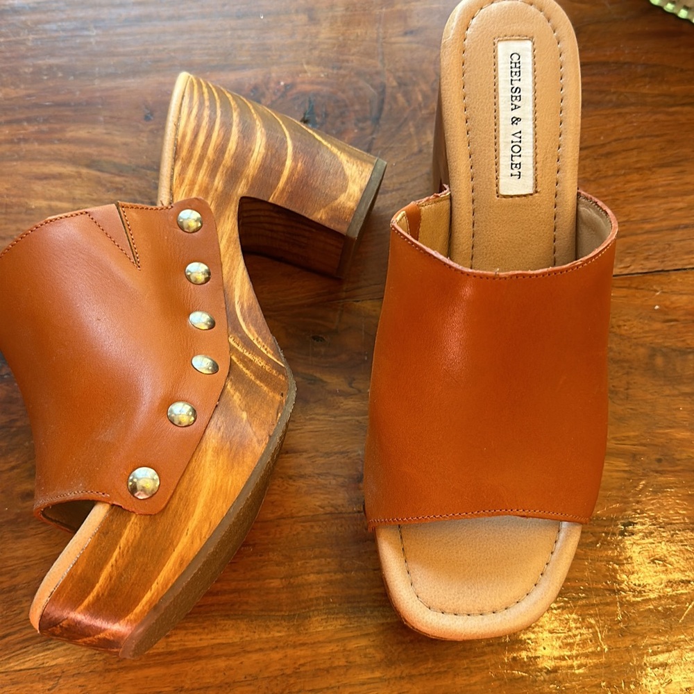 Chelsea & Violet leather clogs.